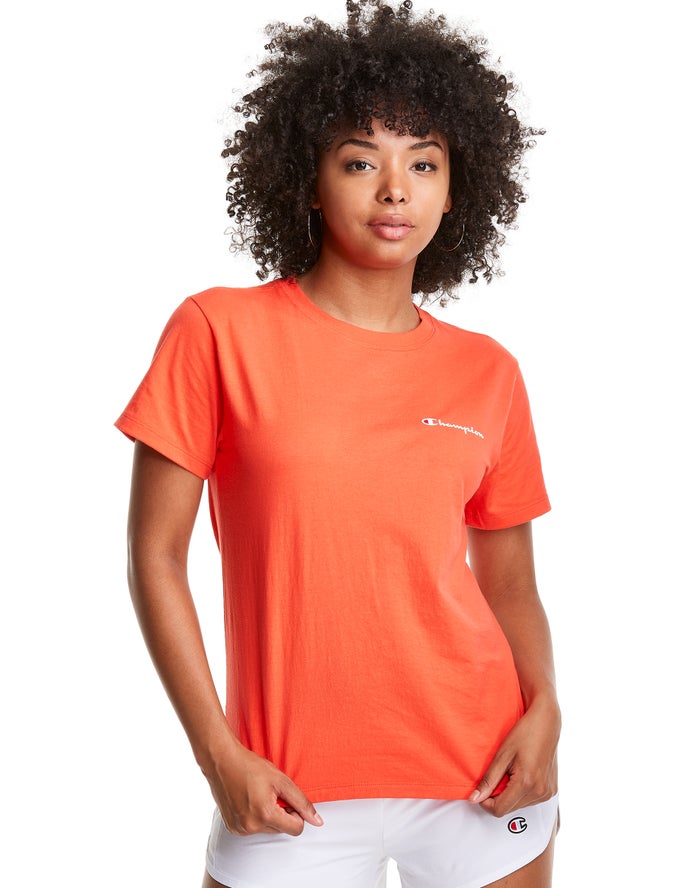 Champion Womens T-Shirt NZ - Classic Script Logo Orange ( 7941-JESNW )